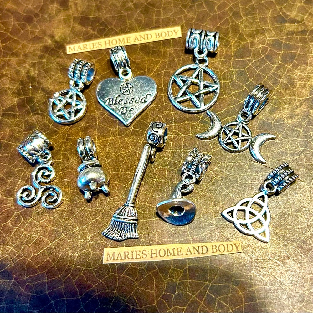 Witchy Charm Set for necklace bracelet blessed be heart triple wave Celtic knot